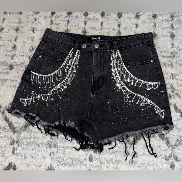 matte black Pants - Matte Black Bedazzled shorts
